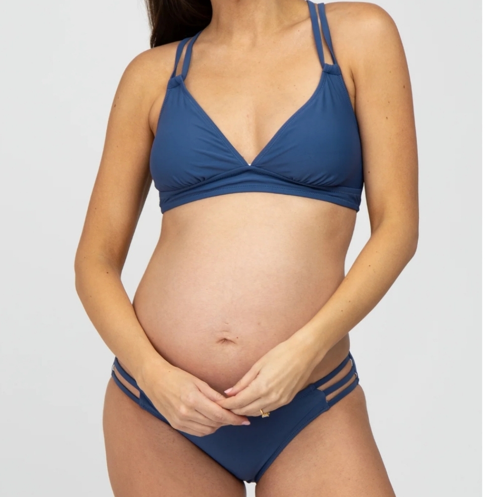 Maternity Bikini - Navy Blue Strappy Cutout Two-Piece